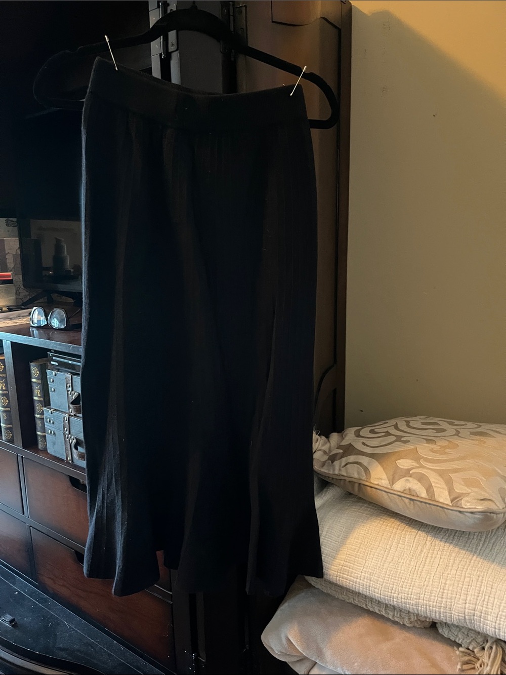 Classic Black Midi Skirt - Women's Elegant A-Line